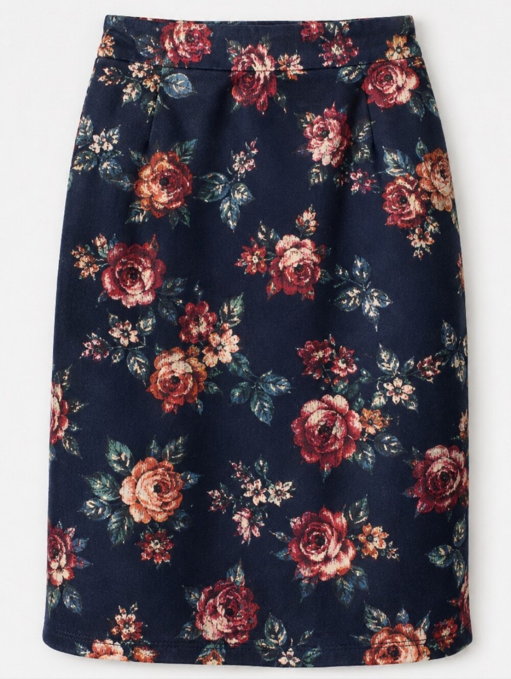 Merona Navy Blue Floral Pencil Skirt Size 12 Knee Length Back Slit - Picture 2 of 12